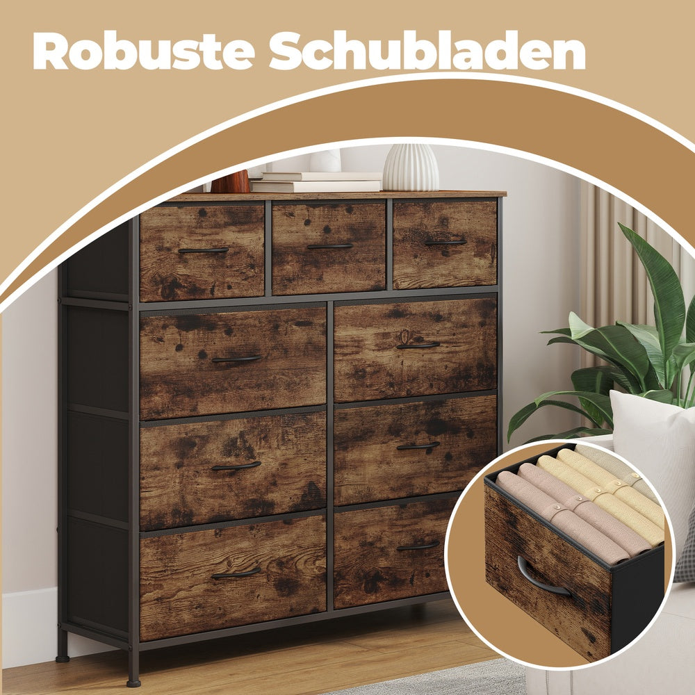 Kommode, Schrank, 9 Stoffschubladen