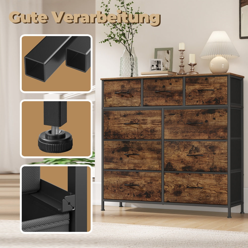 Kommode, Schrank, 9 Stoffschubladen