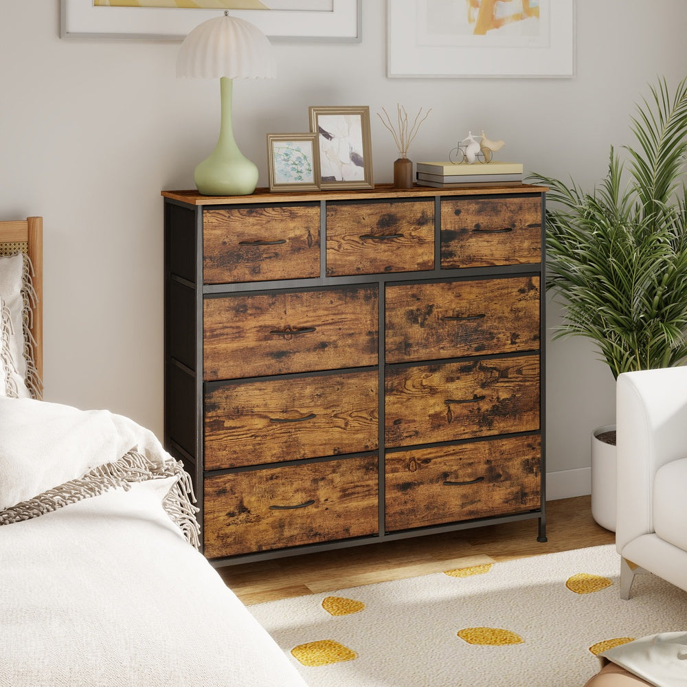 Kommode, Schrank, 9 Stoffschubladen