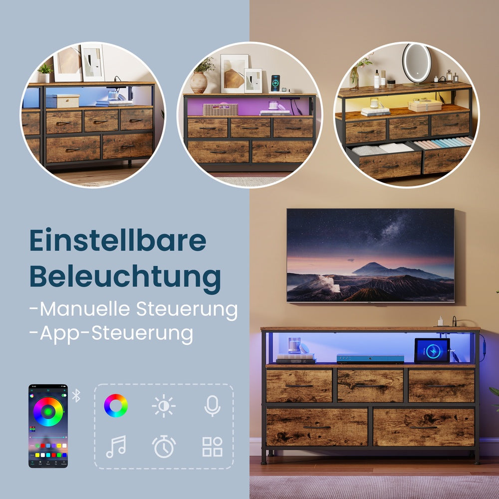 Kommode mit LED-Beleuchtung, Sideboard, Schubladenschrank für Wohnzimmer