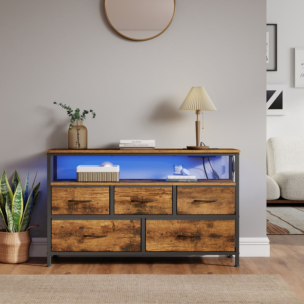 Kommode mit LED-Beleuchtung, Sideboard, Schubladenschrank für Wohnzimmer