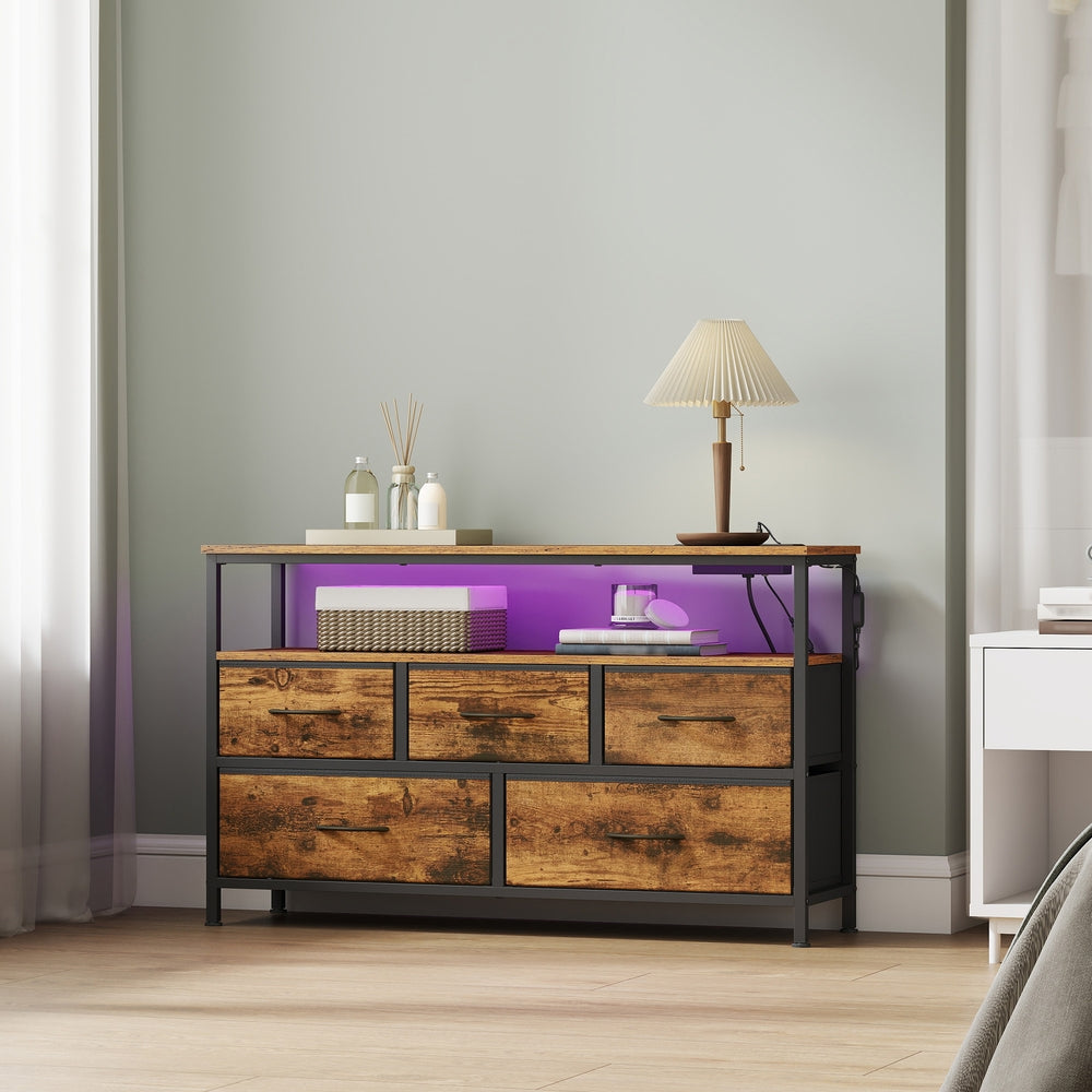Kommode mit LED-Beleuchtung, Sideboard, Schubladenschrank für Wohnzimmer