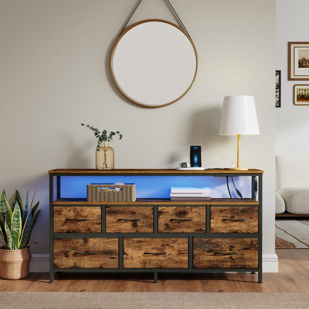 Kommode mit LED-Beleuchtung, Sideboard, Schubladenschrank für Wohnzimmer