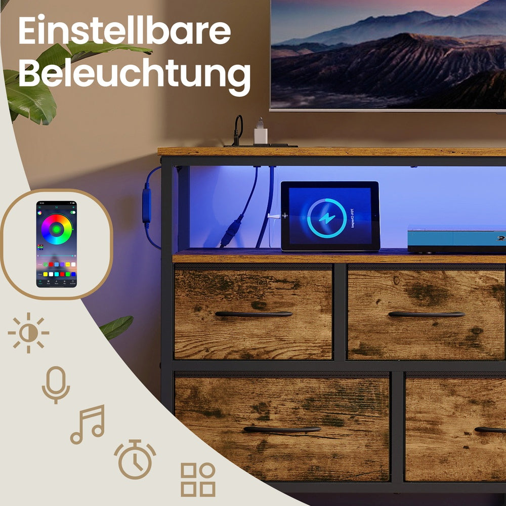 Kommode mit LED-Beleuchtung, Sideboard, Schubladenschrank für Wohnzimmer