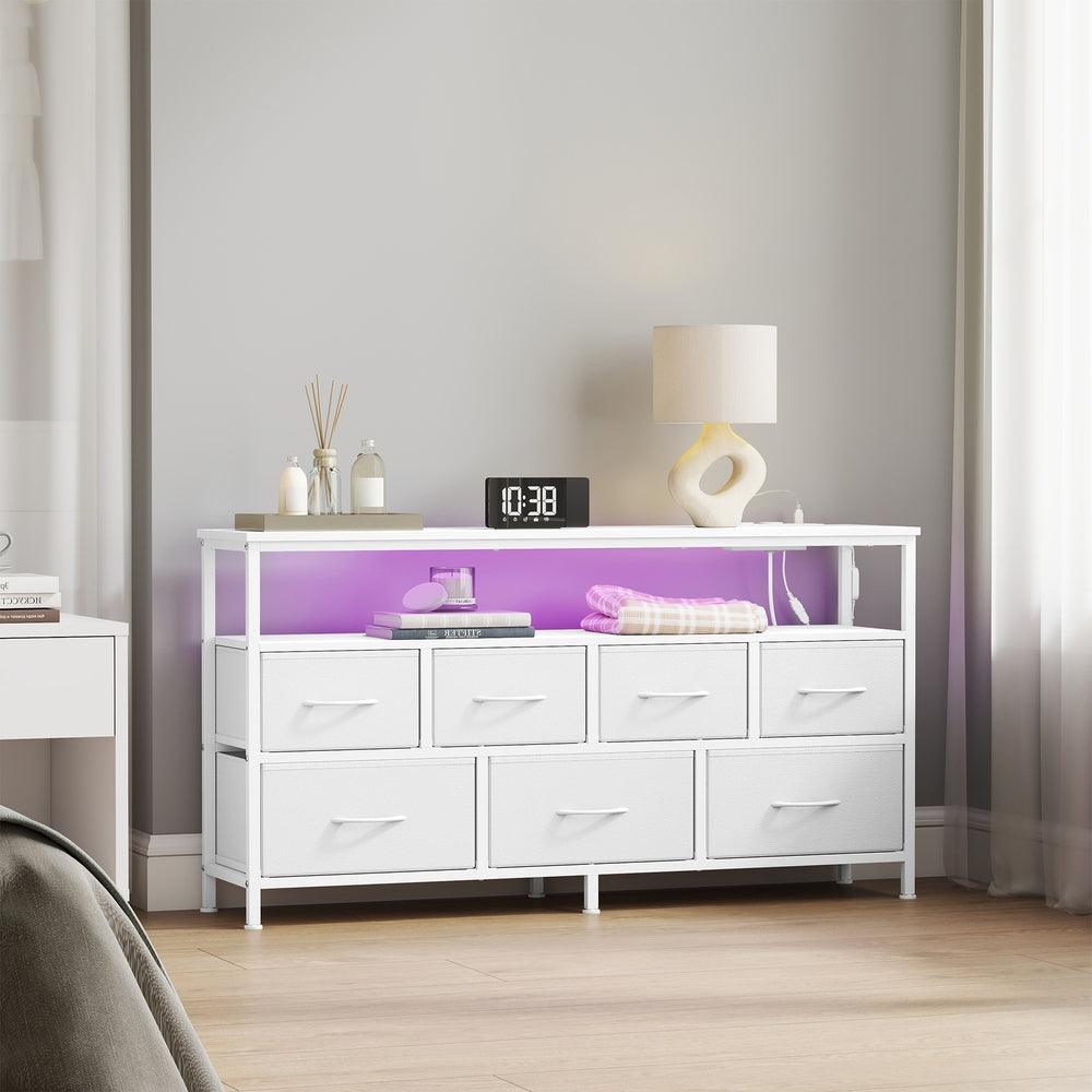 Kommode mit LED-Beleuchtung, Sideboard, Schubladenschrank für Wohnzimmer