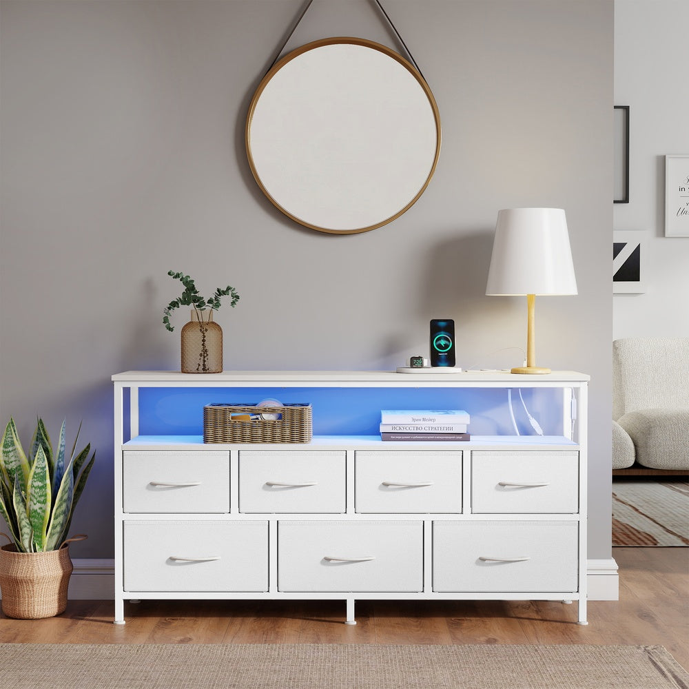 Kommode mit LED-Beleuchtung, Sideboard, Schubladenschrank für Wohnzimmer