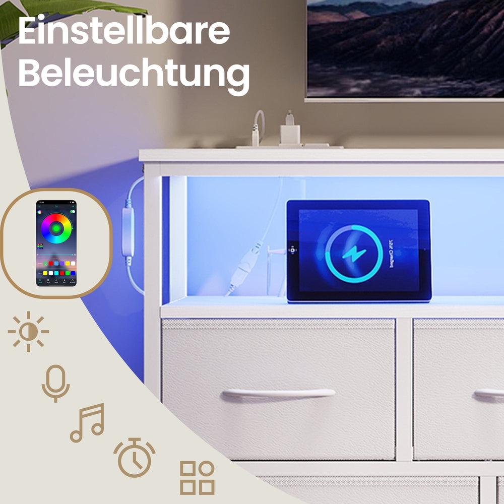 Kommode mit LED-Beleuchtung, Sideboard, Schubladenschrank für Wohnzimmer