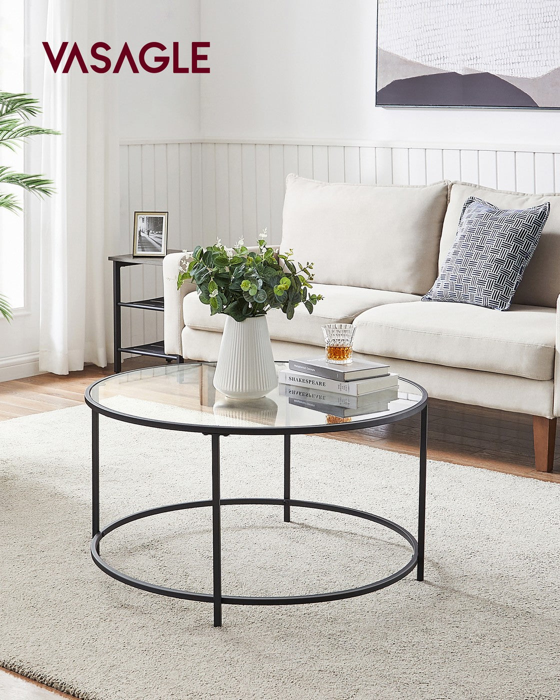 Runder Couchtisch mit schwarzem Metallgestell