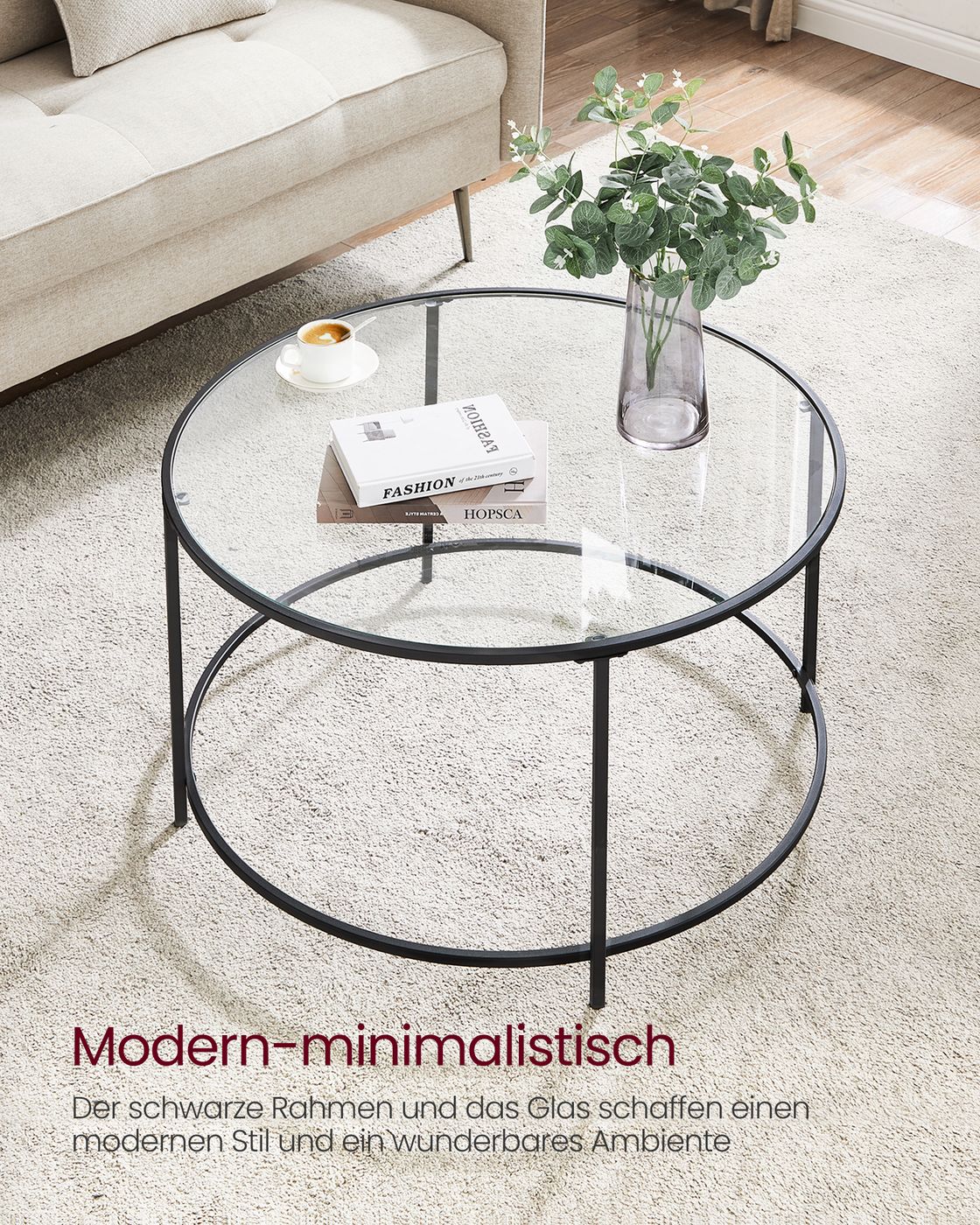 Runder Couchtisch mit schwarzem Metallgestell