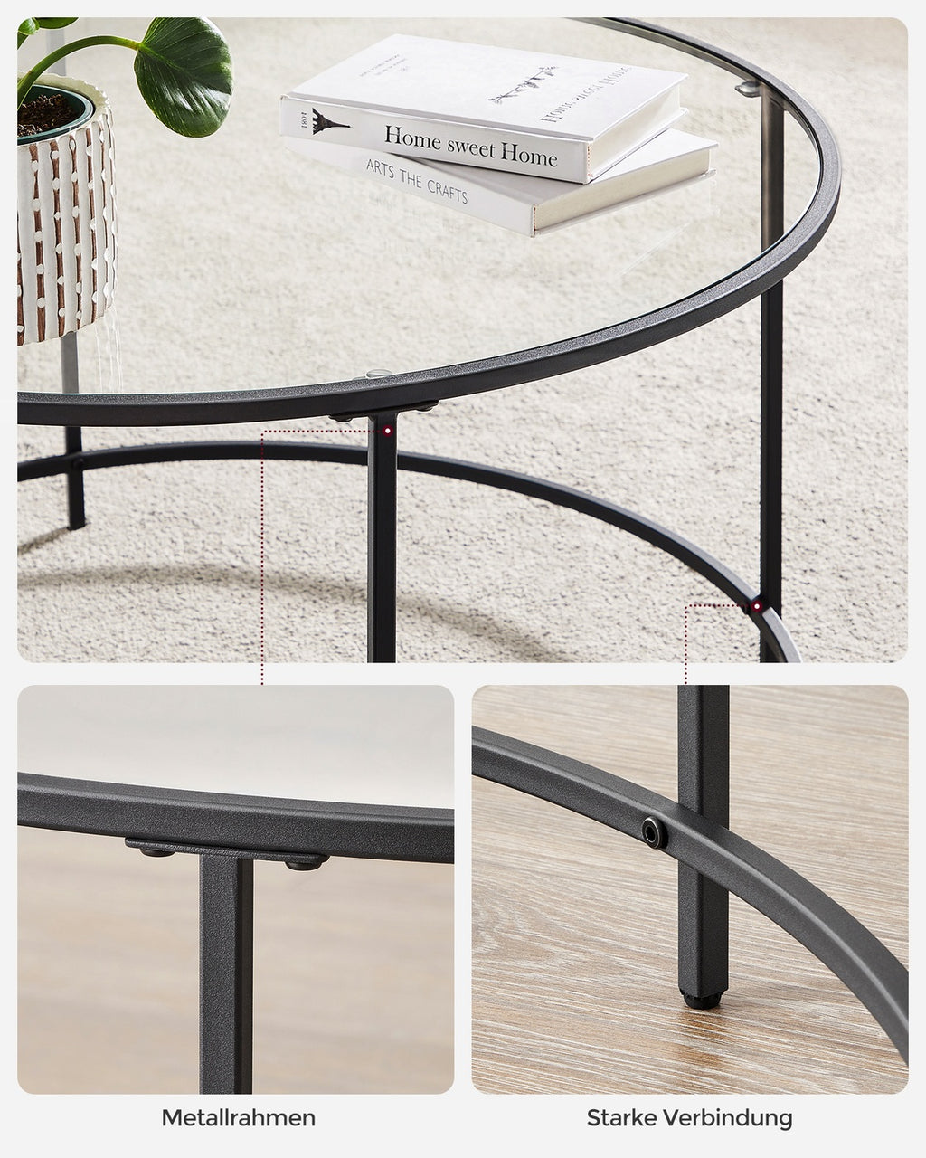 Runder Couchtisch mit schwarzem Metallgestell