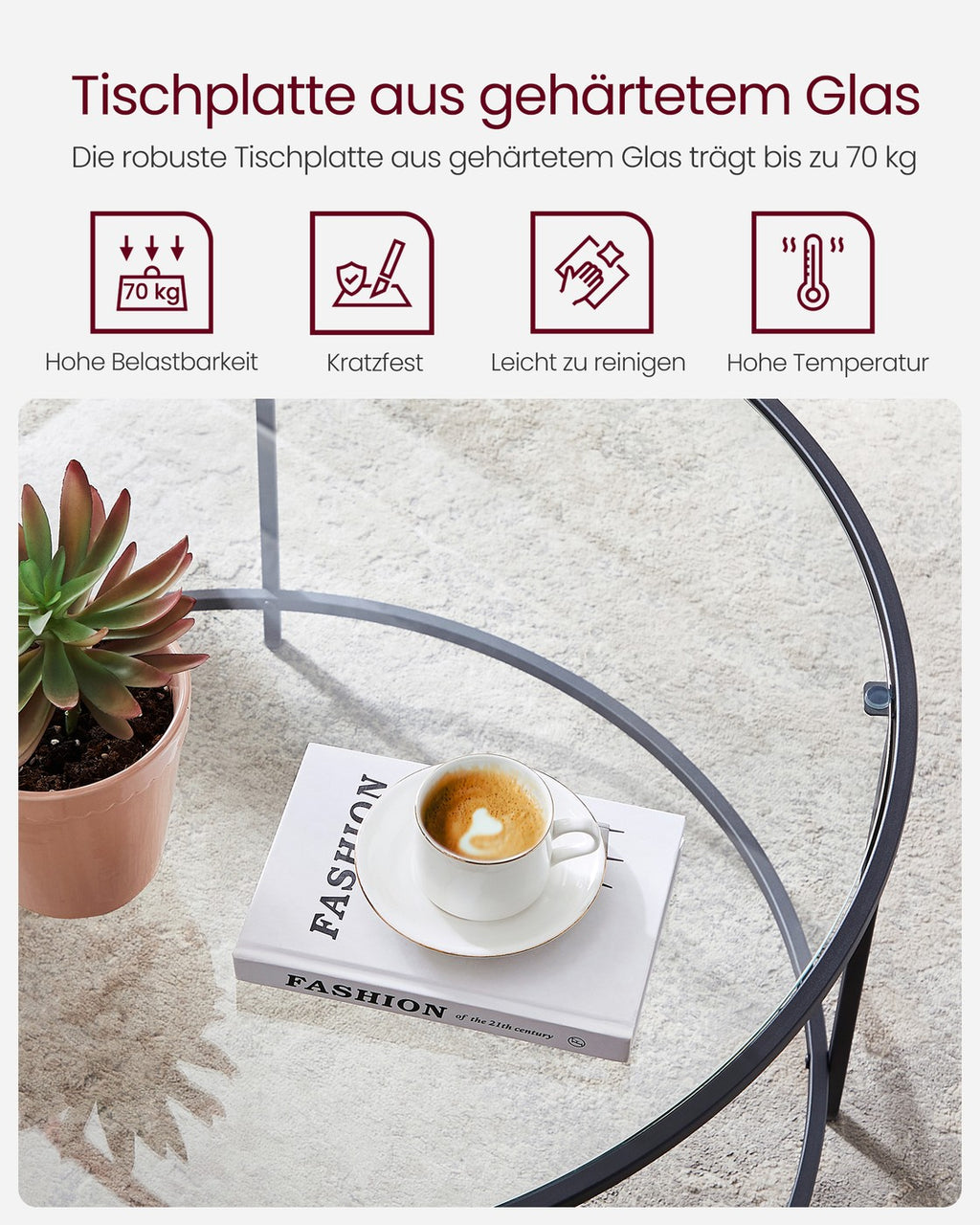 Runder Couchtisch mit schwarzem Metallgestell