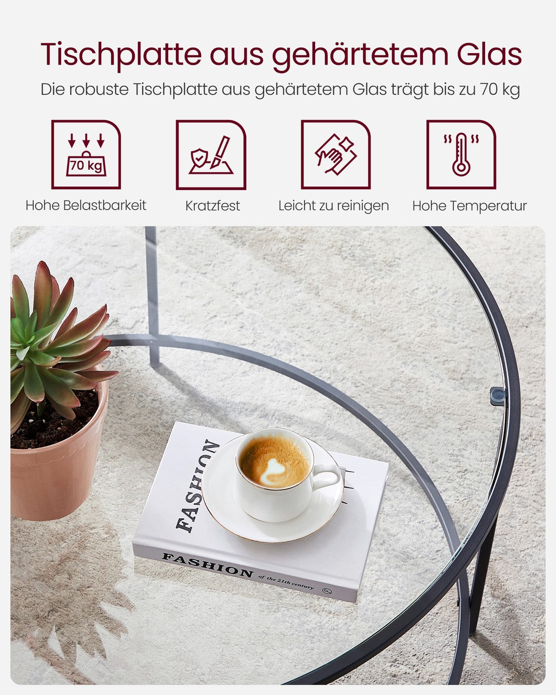 Runder Couchtisch mit schwarzem Metallgestell