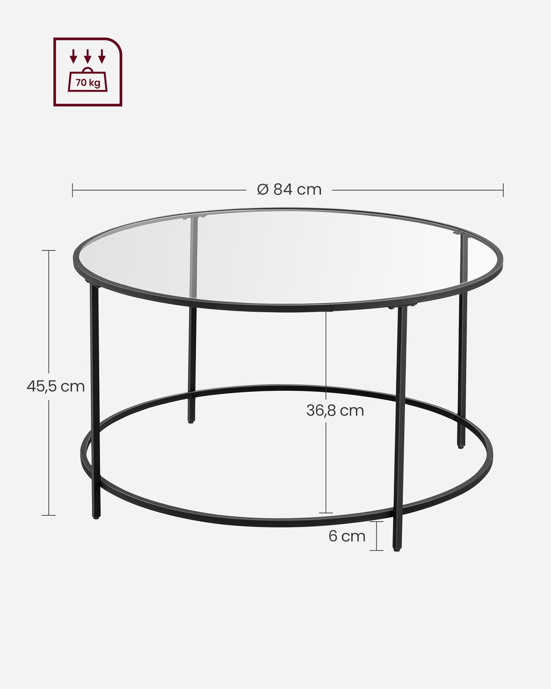Runder Couchtisch mit schwarzem Metallgestell