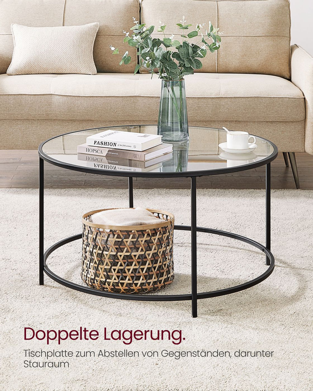 Runder Couchtisch mit schwarzem Metallgestell