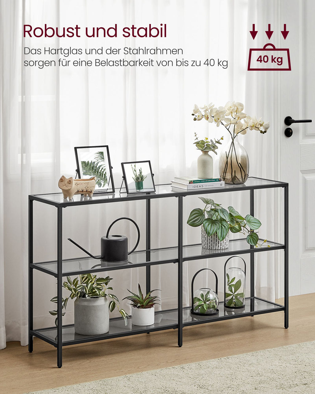 Konsolentisch mit 3 Ablagen aus Hartglas