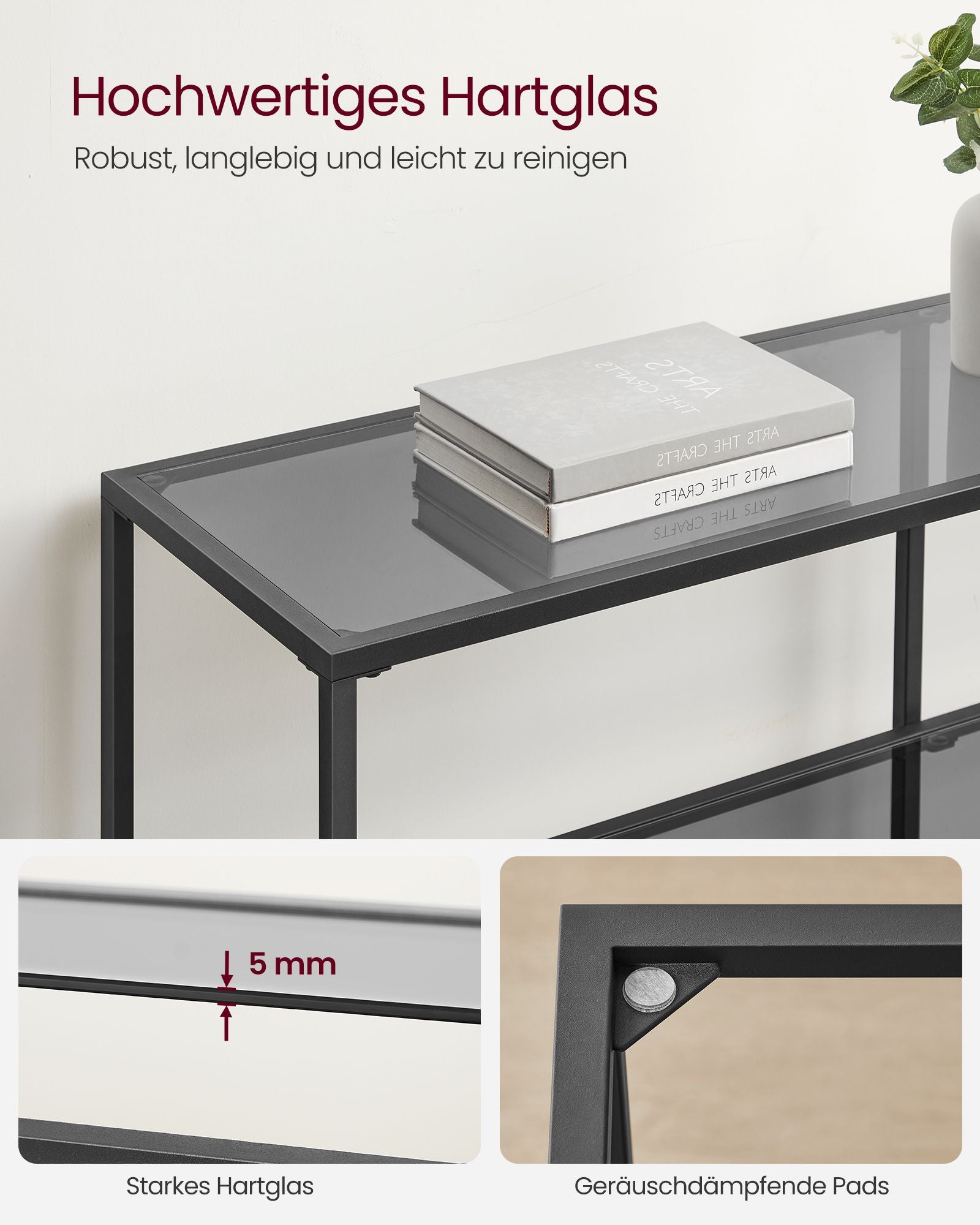 Konsolentisch mit 3 Ablagen aus Hartglas