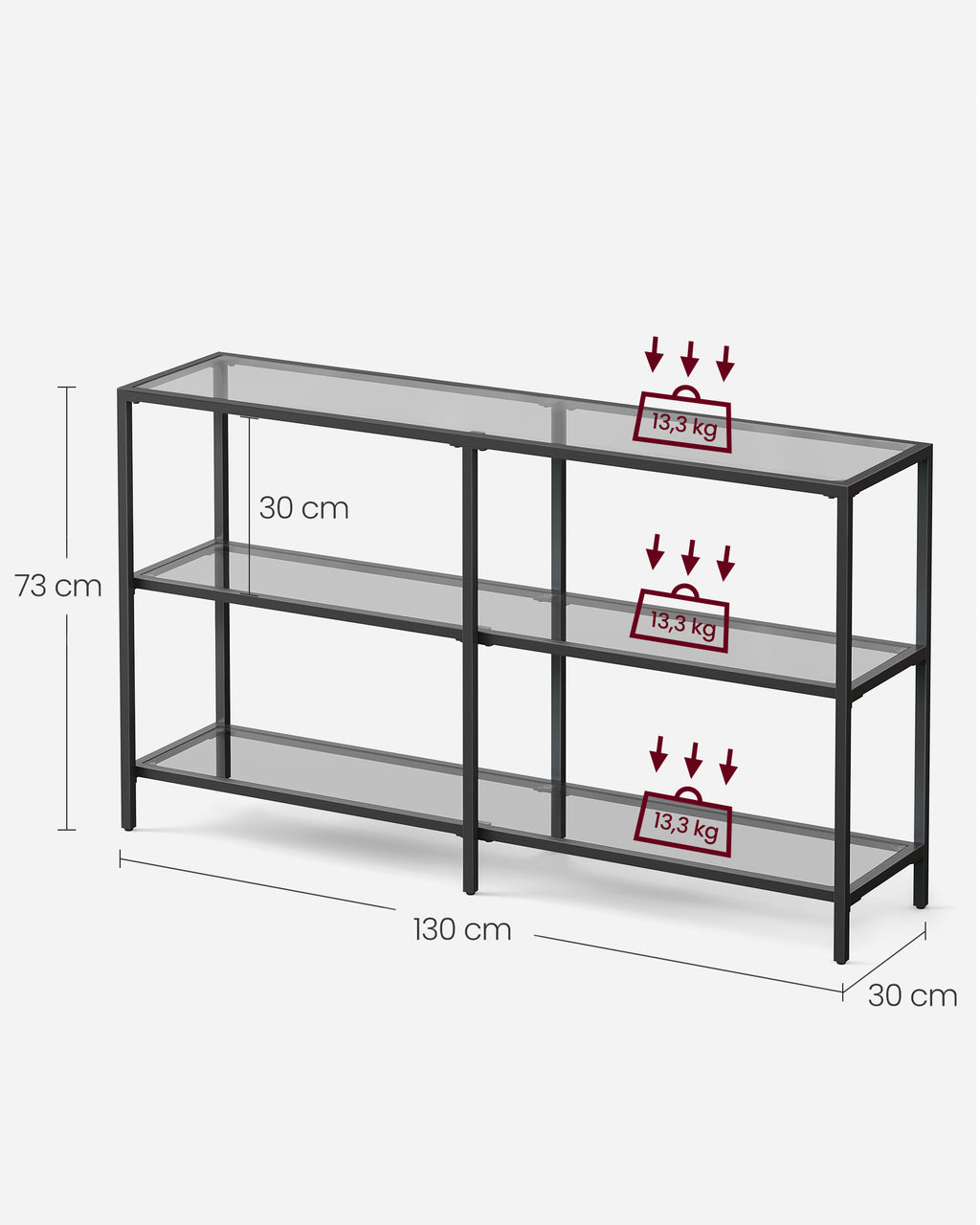 Konsolentisch mit 3 Ablagen aus Hartglas