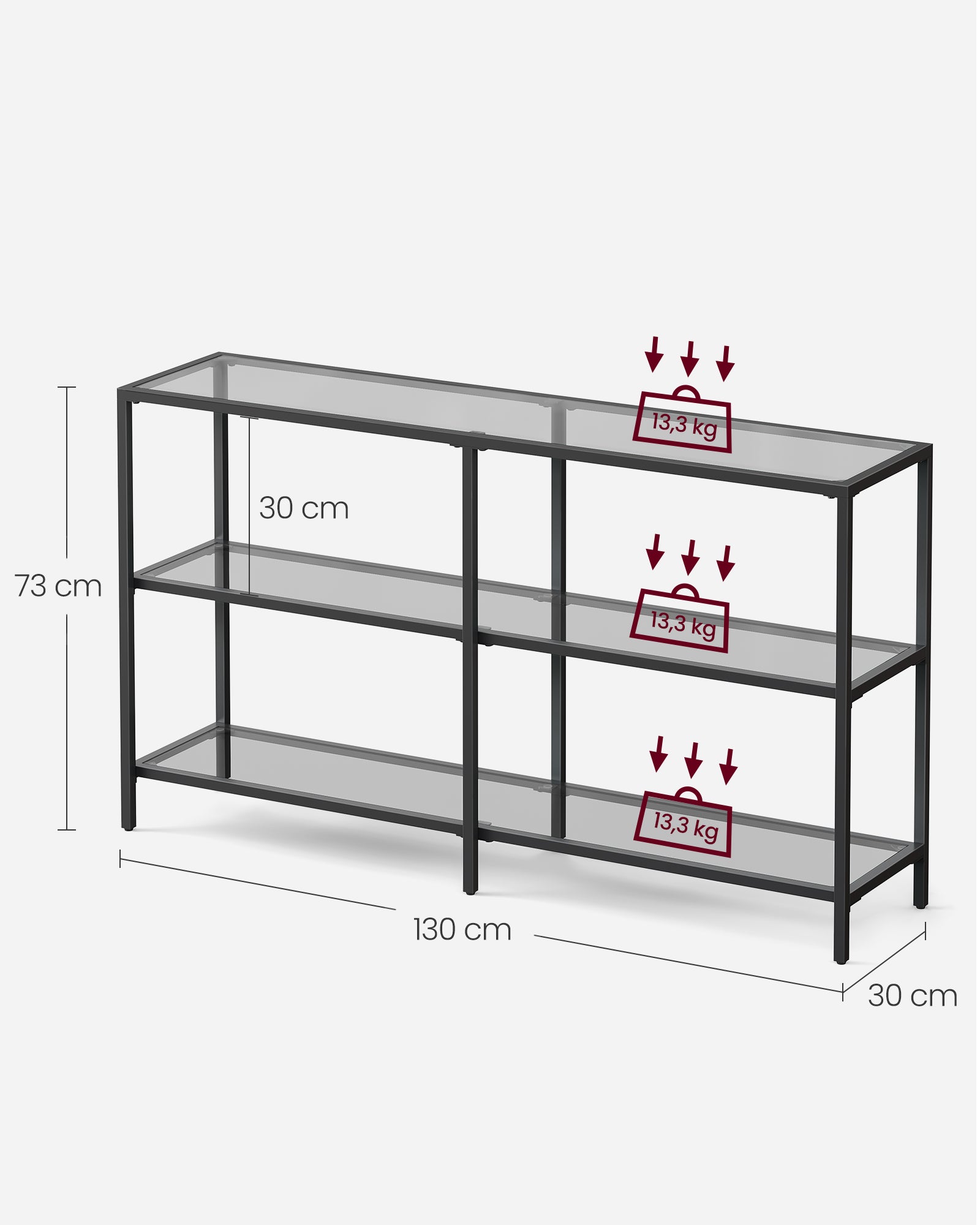 Konsolentisch mit 3 Ablagen aus Hartglas