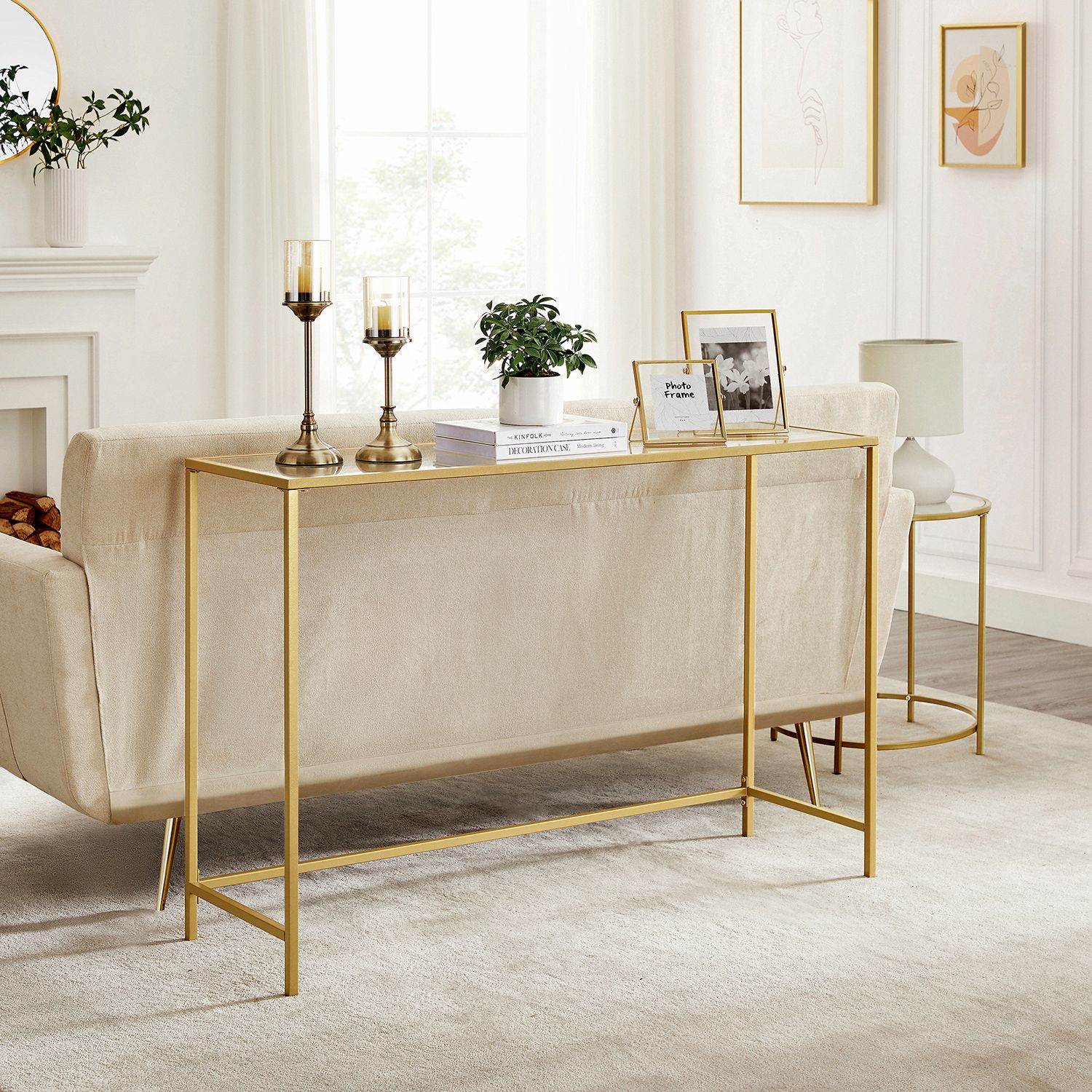 Konsolentisch moderner Sofatisch goldfarben-transparent