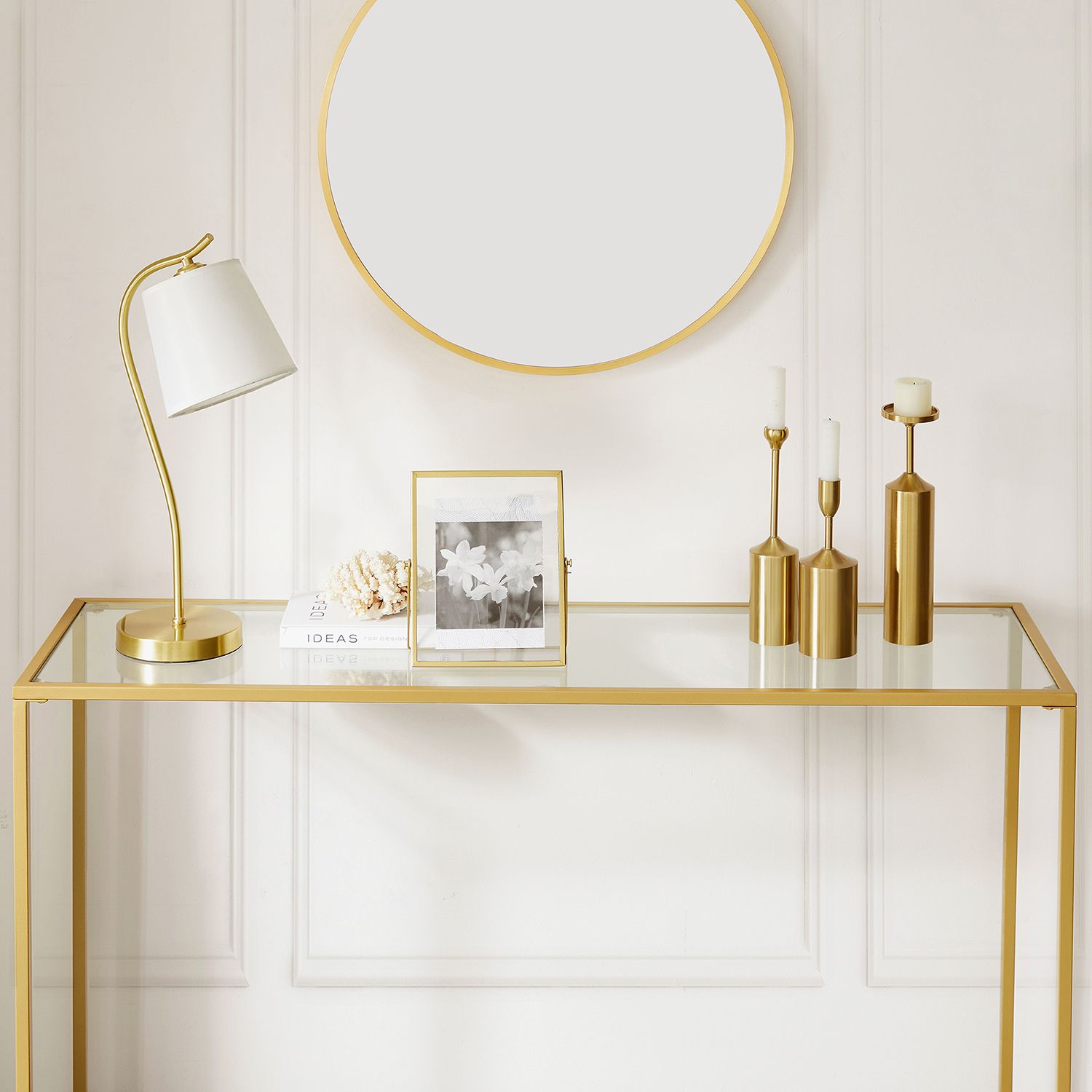 Konsolentisch moderner Sofatisch goldfarben-transparent