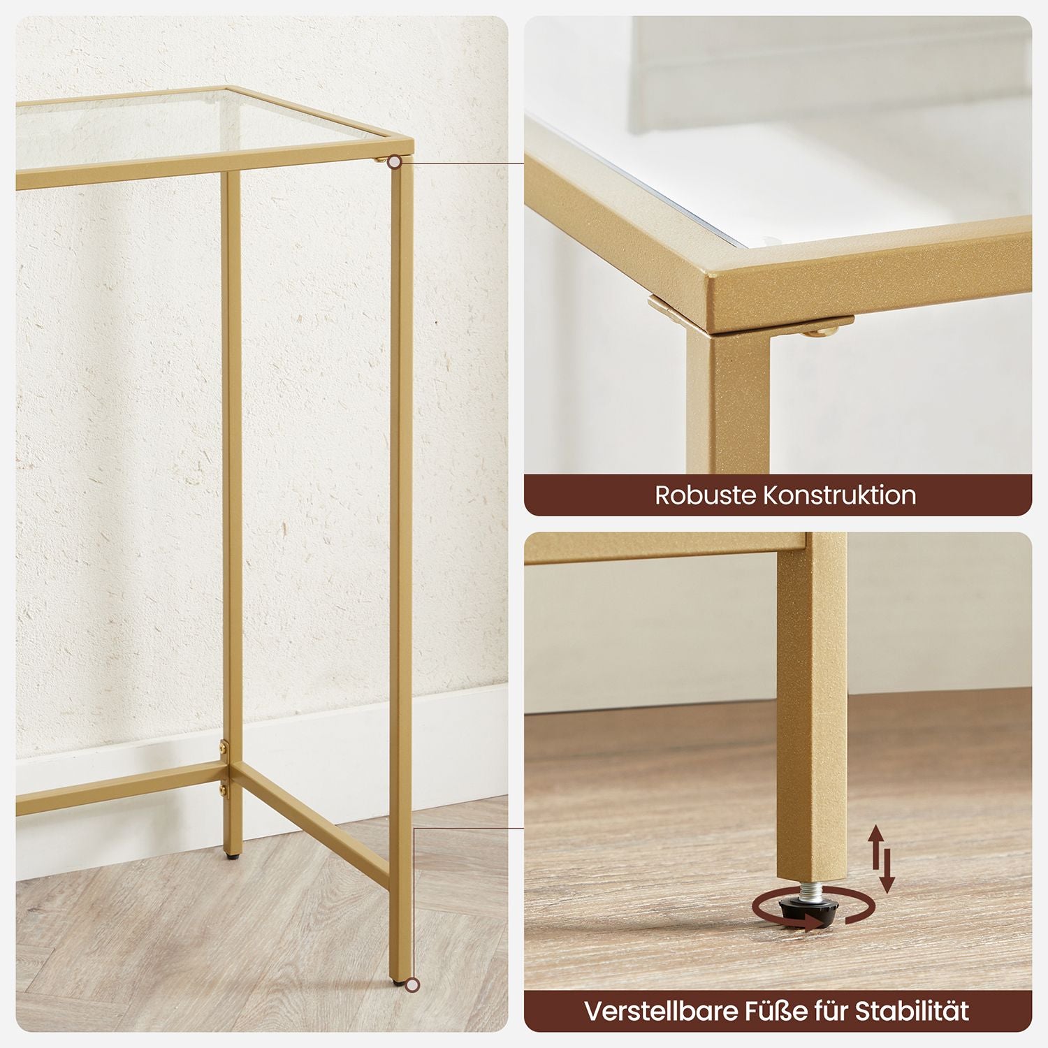 Konsolentisch moderner Sofatisch goldfarben-transparent