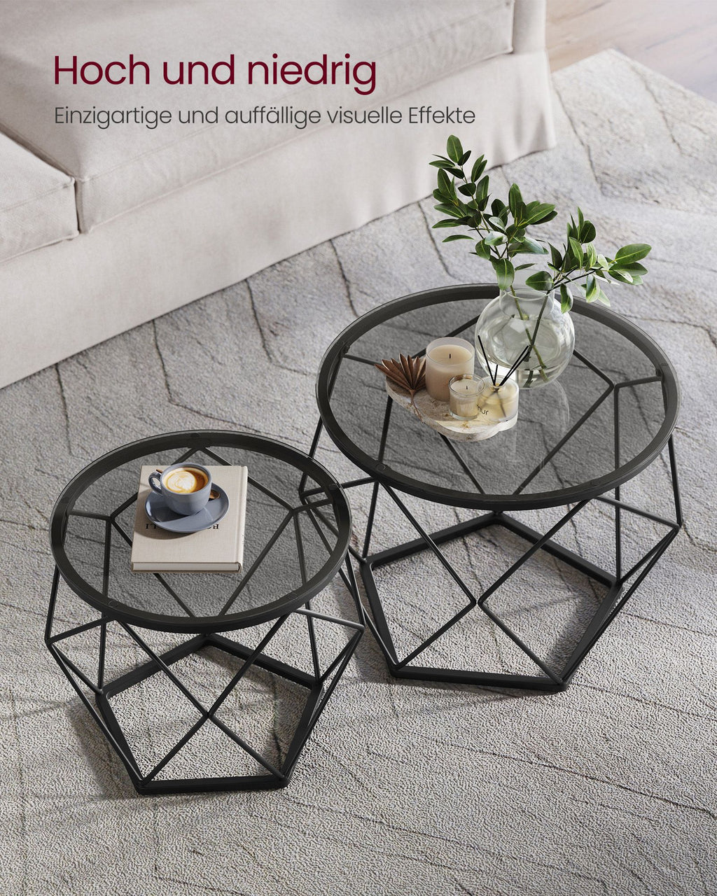 Wohnzimmertisch 2er Set modern schiefergrau-tintenschwarz