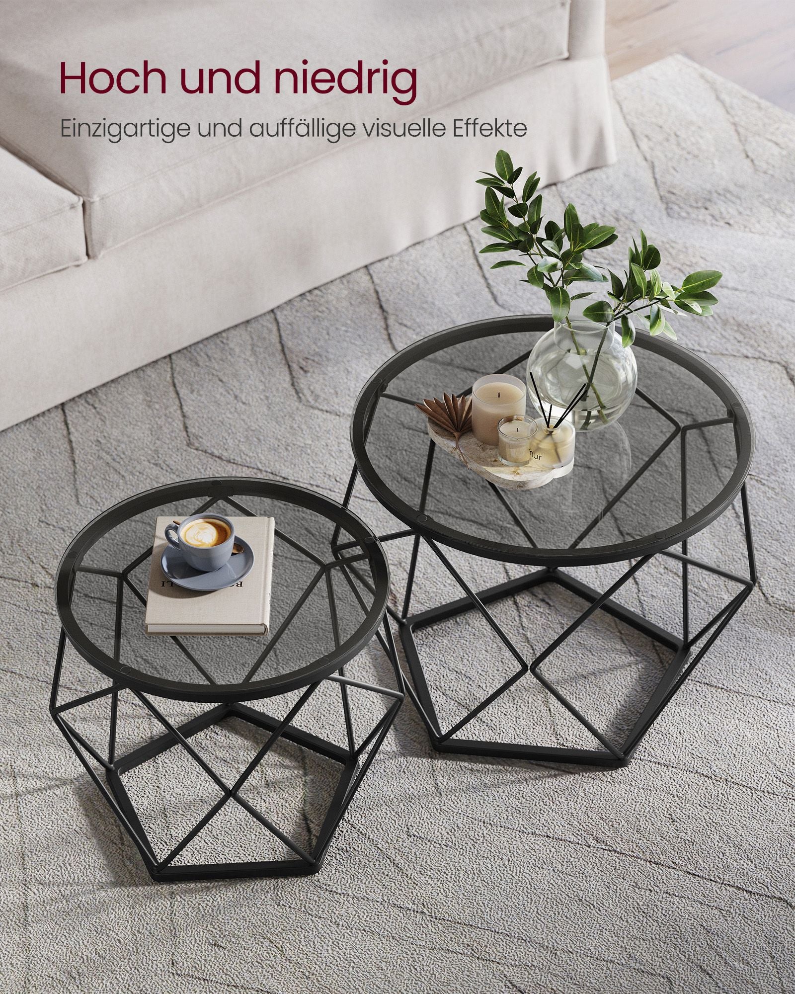 Wohnzimmertisch 2er Set modern schiefergrau-tintenschwarz
