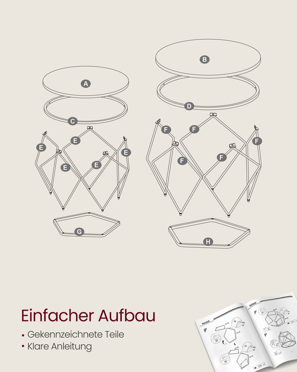 Wohnzimmertisch 2er Set modern schiefergrau-tintenschwarz