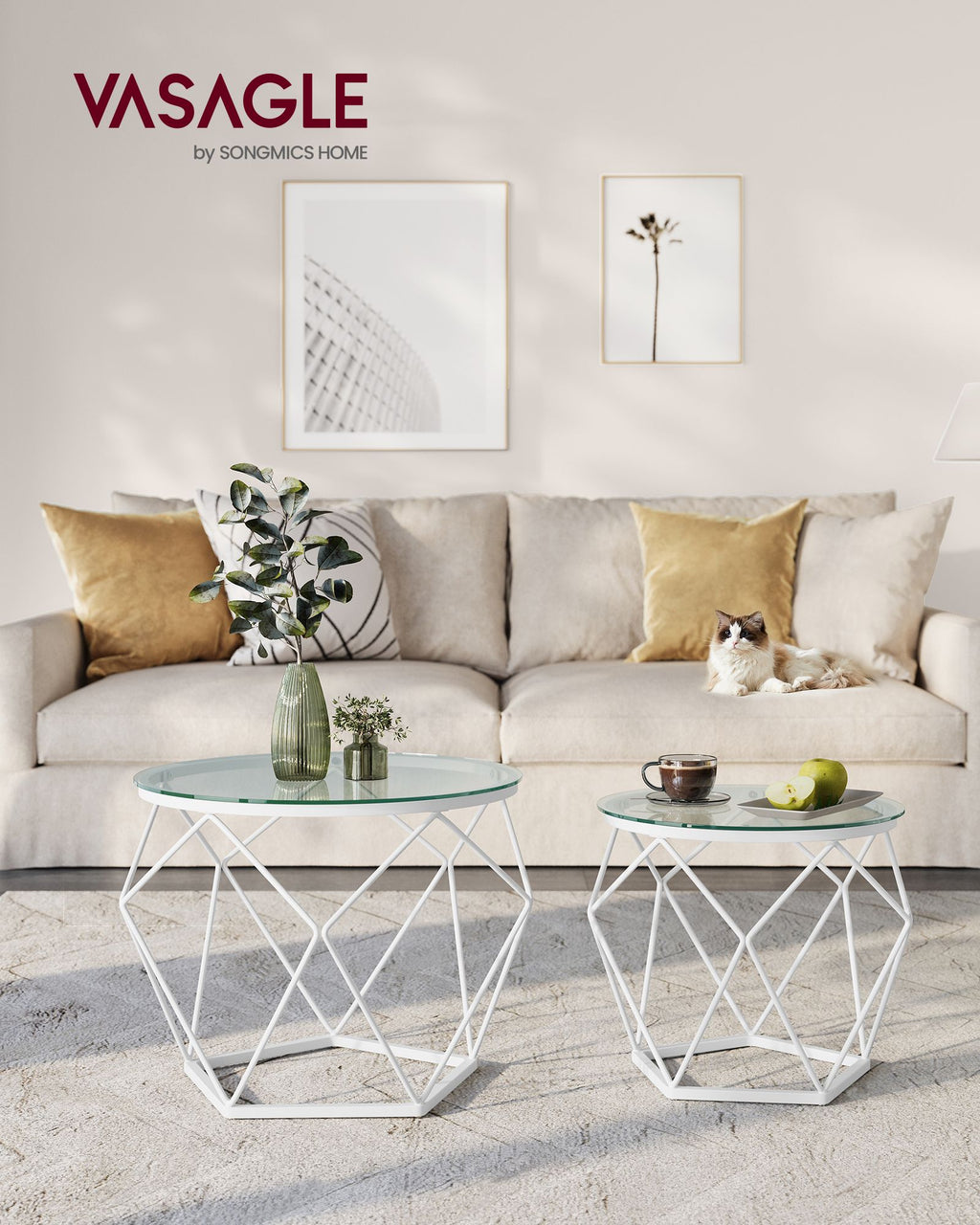 Wohnzimmertisch 2er Set modern transparent-wolkenweiß