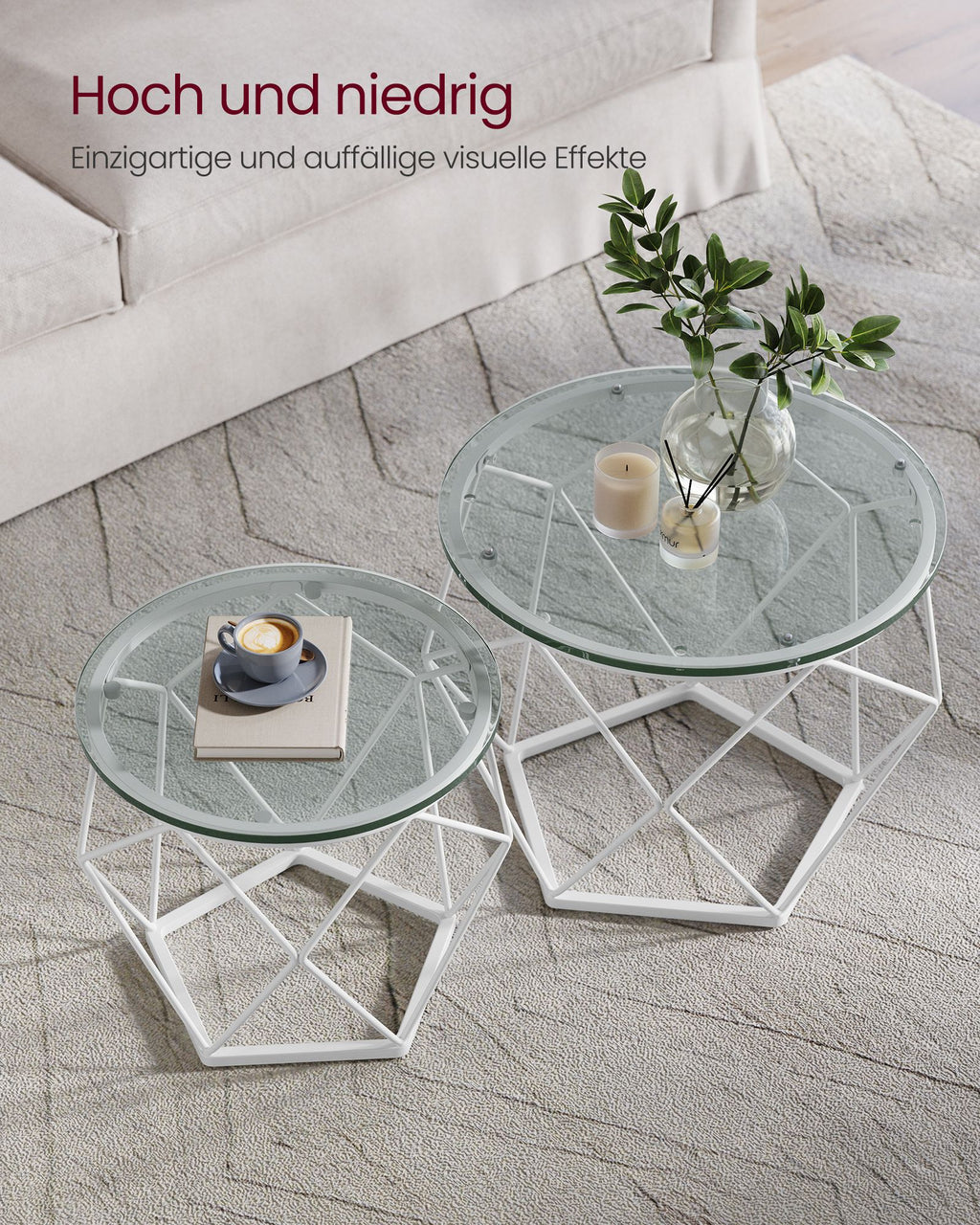 Wohnzimmertisch 2er Set modern transparent-wolkenweiß