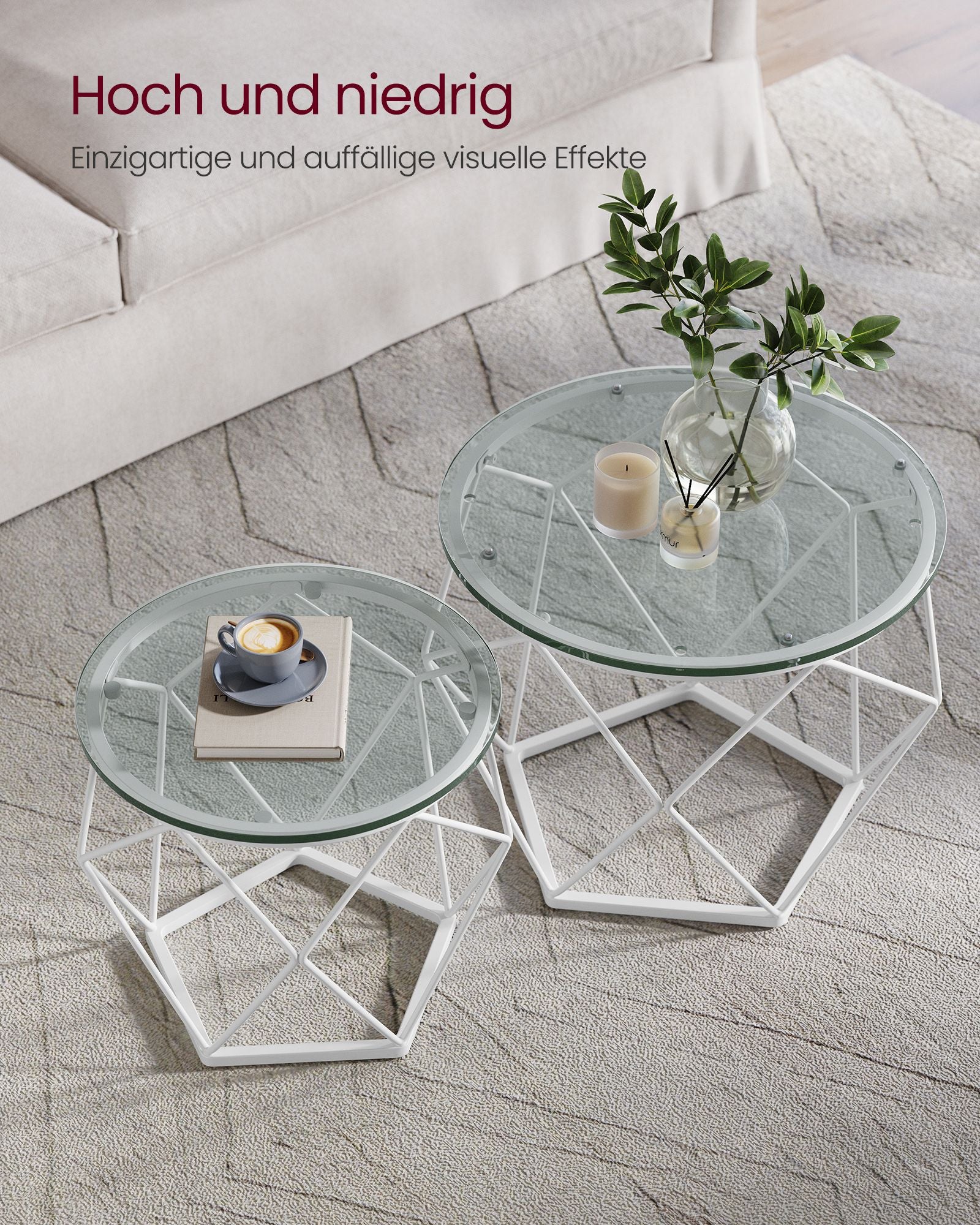 Wohnzimmertisch 2er Set modern transparent-wolkenweiß