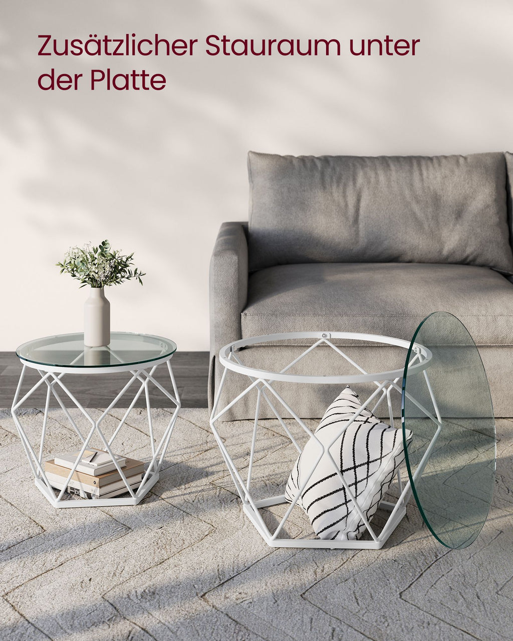 Wohnzimmertisch 2er Set modern transparent-wolkenweiß