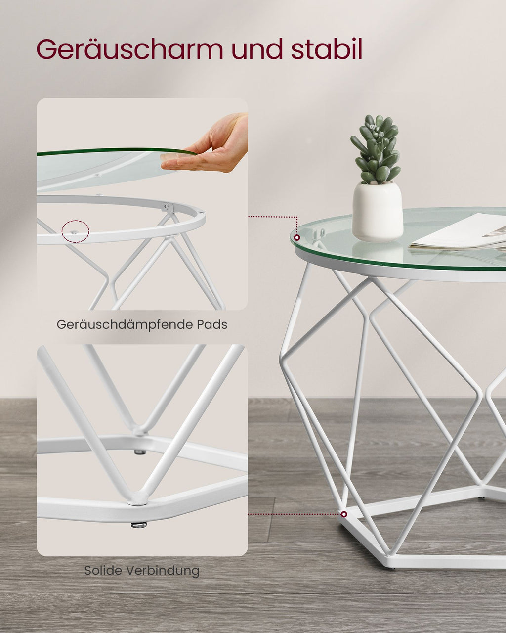 Wohnzimmertisch 2er Set modern transparent-wolkenweiß