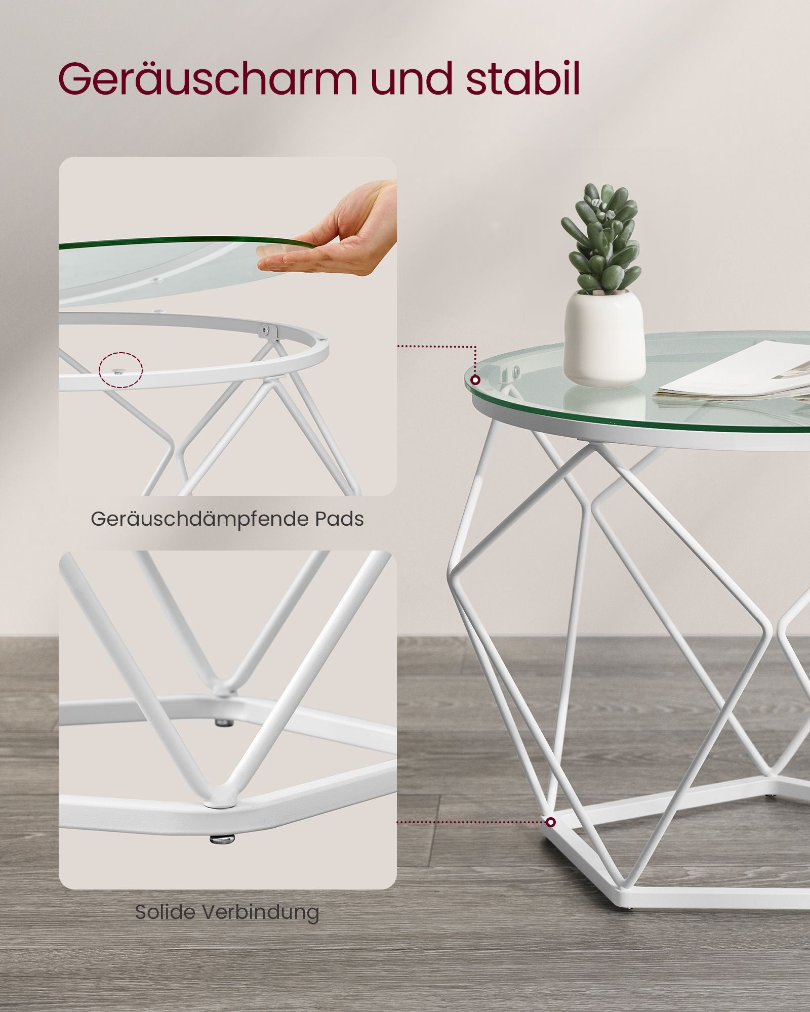 Wohnzimmertisch 2er Set modern transparent-wolkenweiß