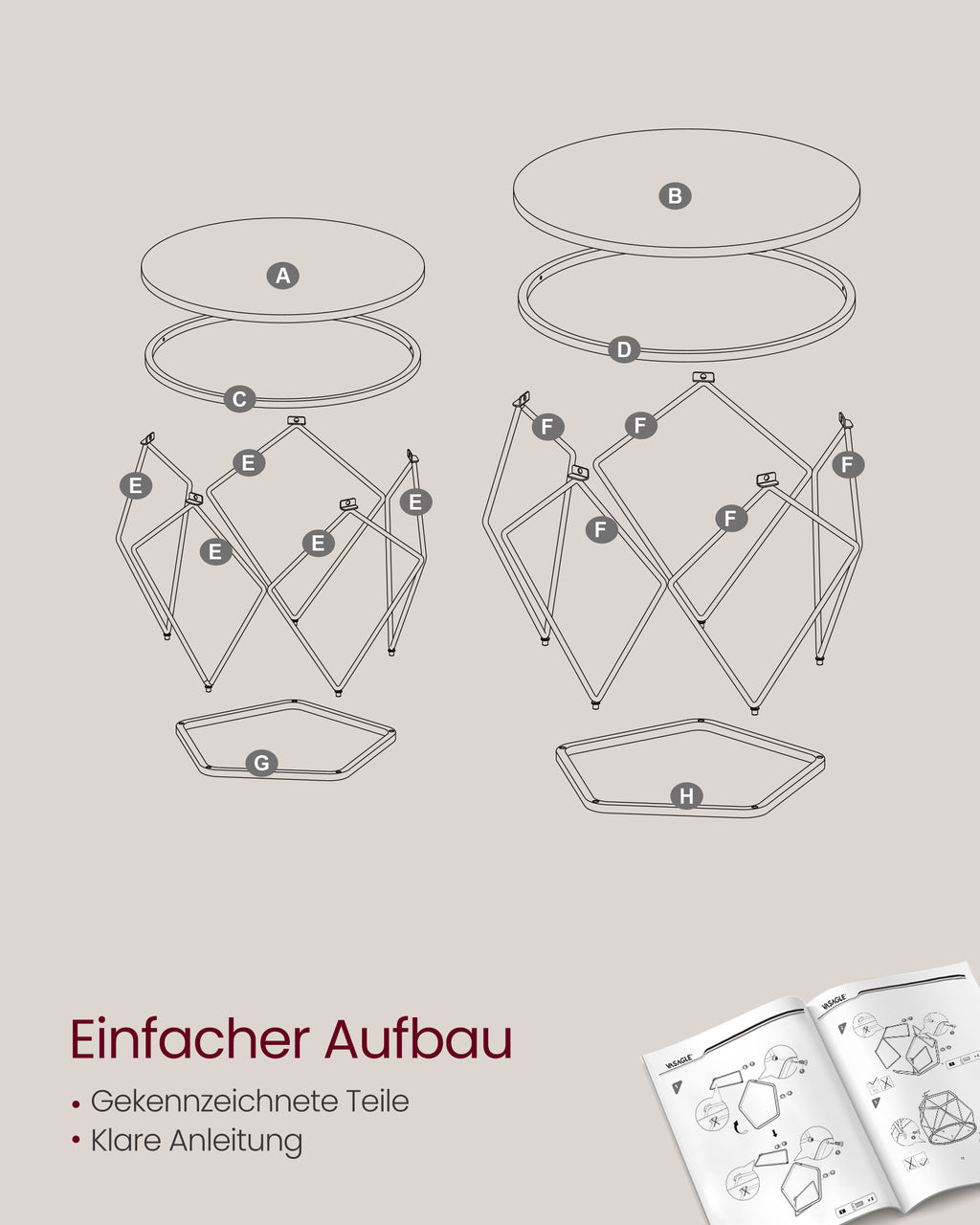 Wohnzimmertisch 2er Set modern transparent-wolkenweiß