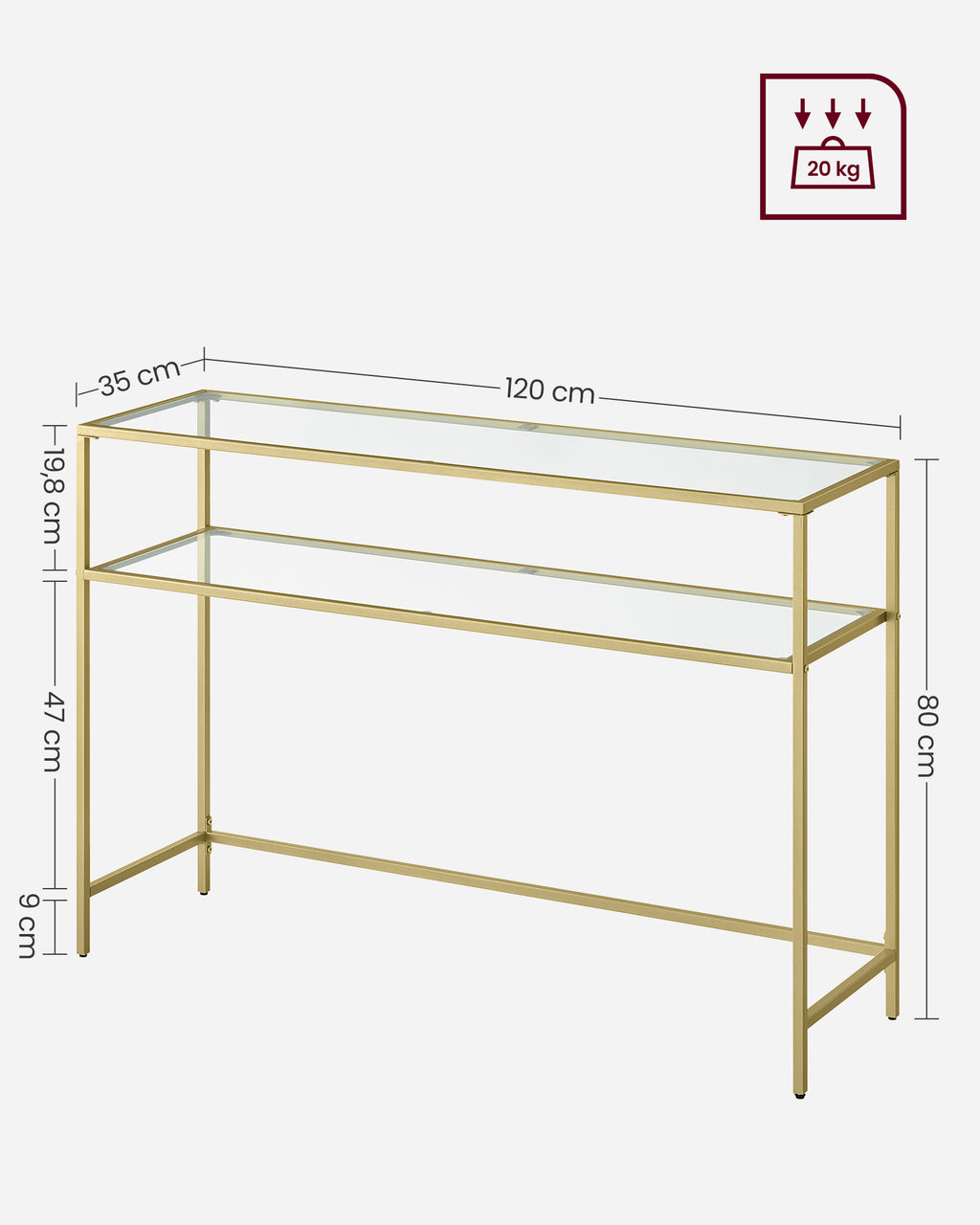 Konsolentisch modern verstellbar goldfarben-transparent