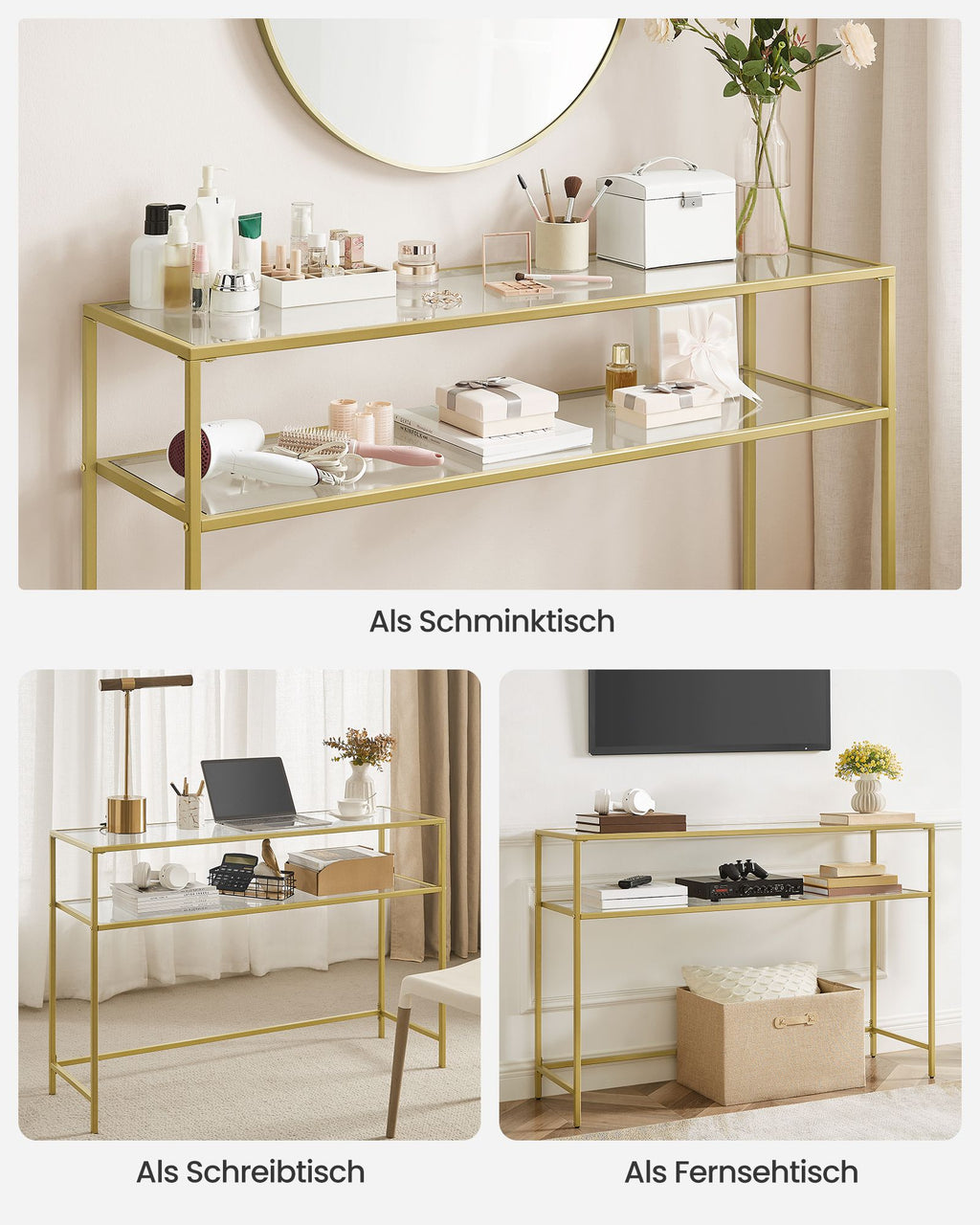 Konsolentisch modern verstellbar goldfarben-transparent