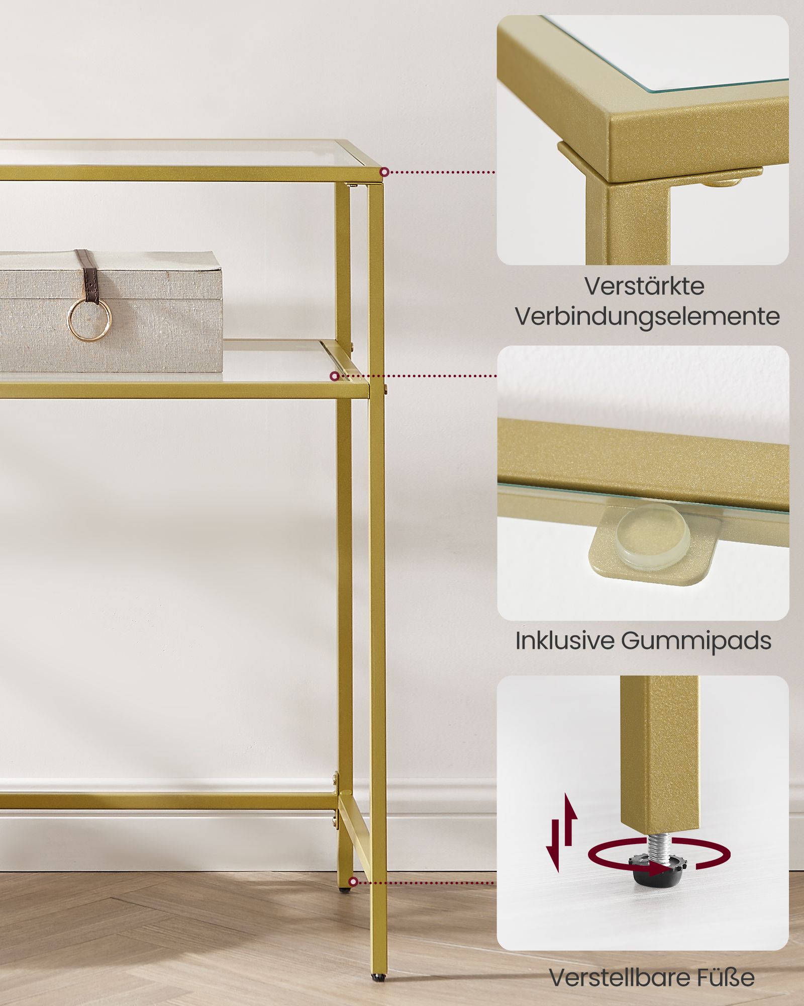 Konsolentisch modern verstellbar goldfarben-transparent