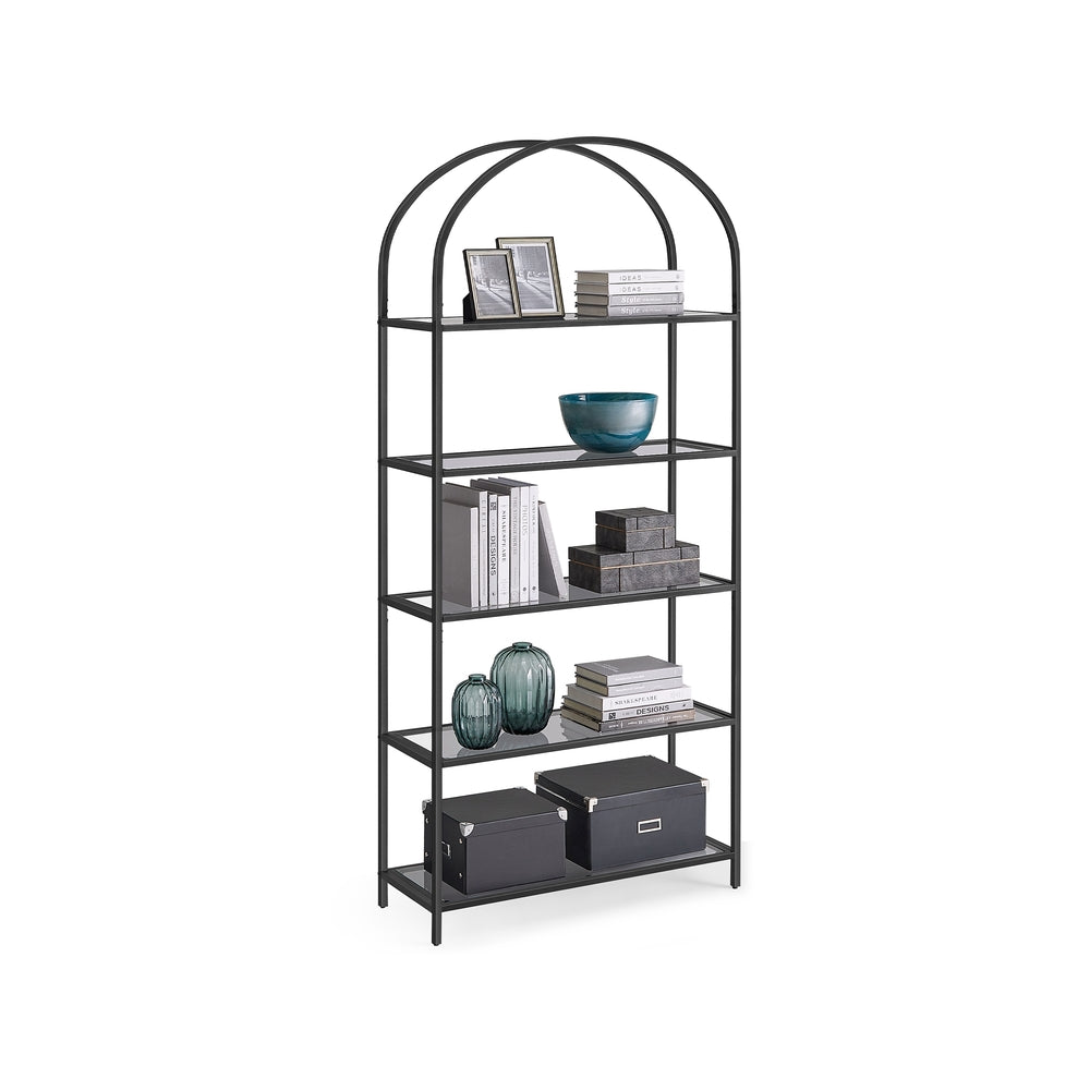 Regal 5 Ebenen aus Hartglas und Metall schwarz-grau