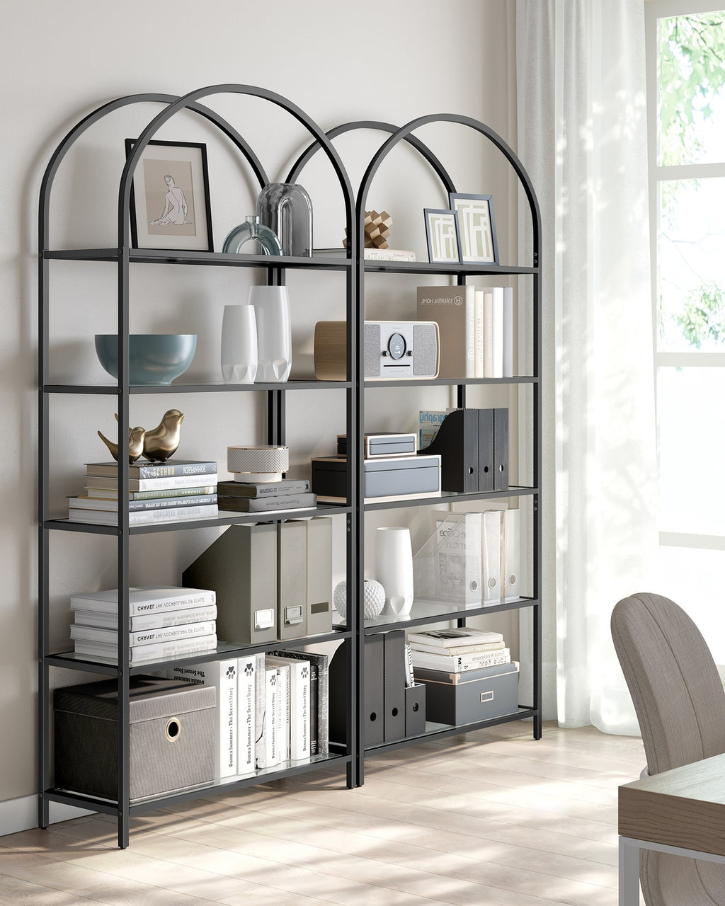 Regal 5 Ebenen aus Hartglas und Metall schwarz-grau