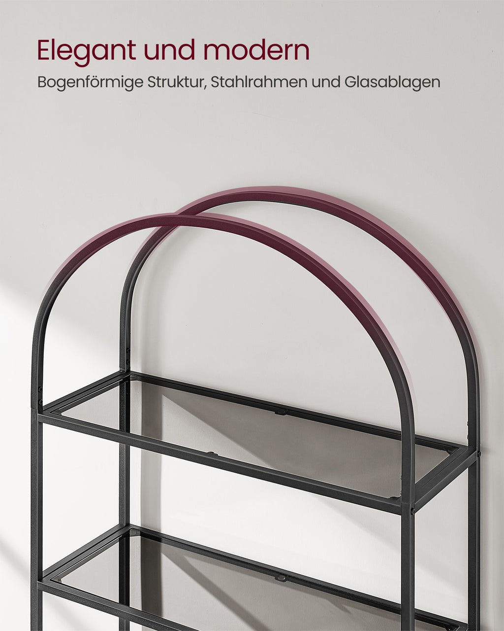 Regal 5 Ebenen aus Hartglas und Metall schwarz-grau