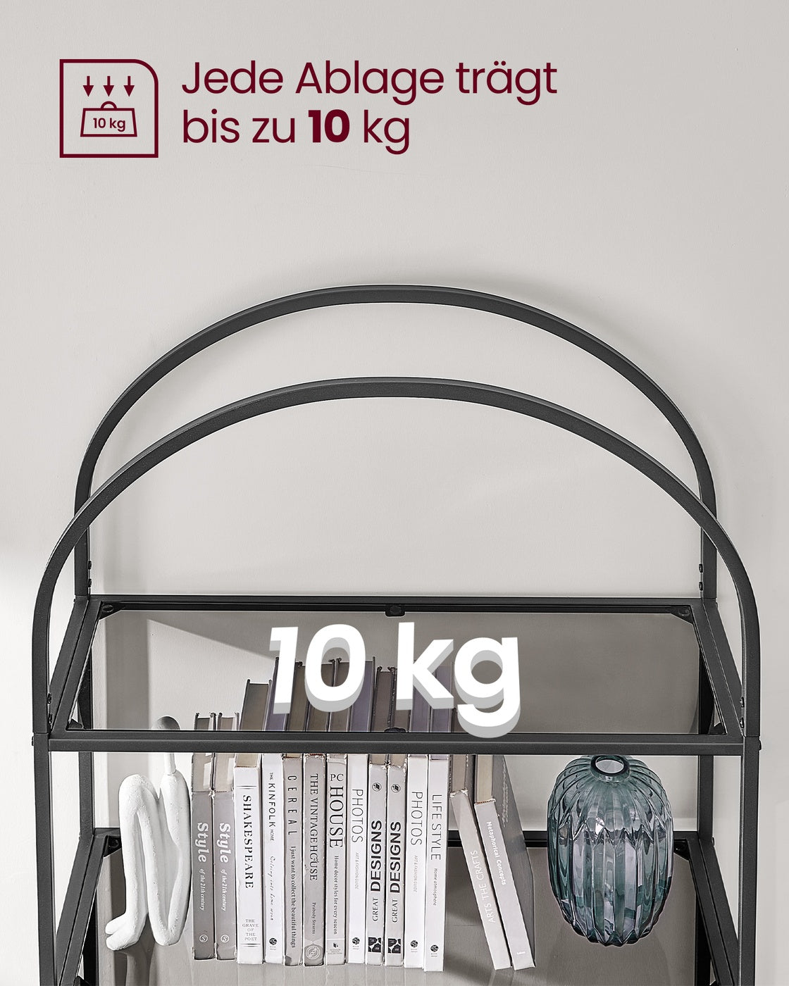 Regal 5 Ebenen aus Hartglas und Metall schwarz-grau