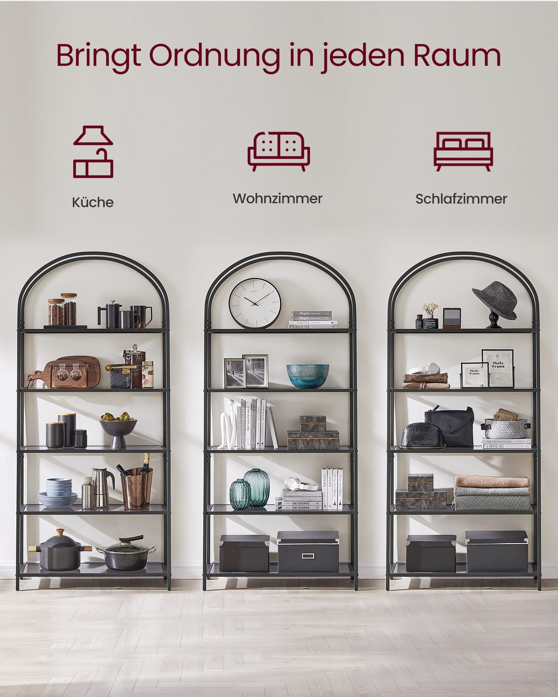 Regal 5 Ebenen aus Hartglas und Metall schwarz-grau