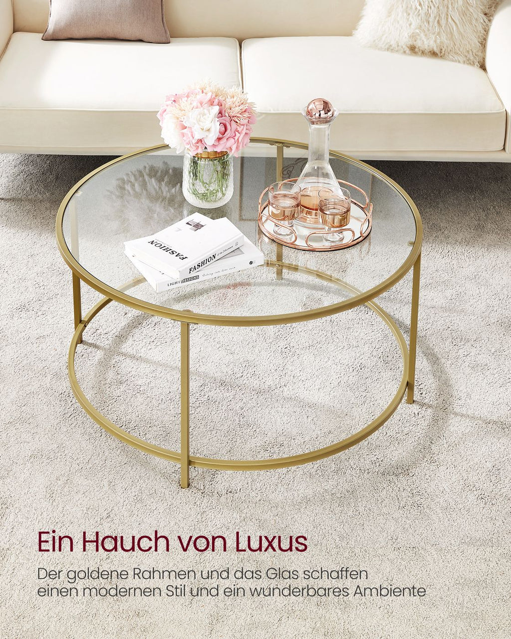 Runder Couchtisch mit Glasoberfläche