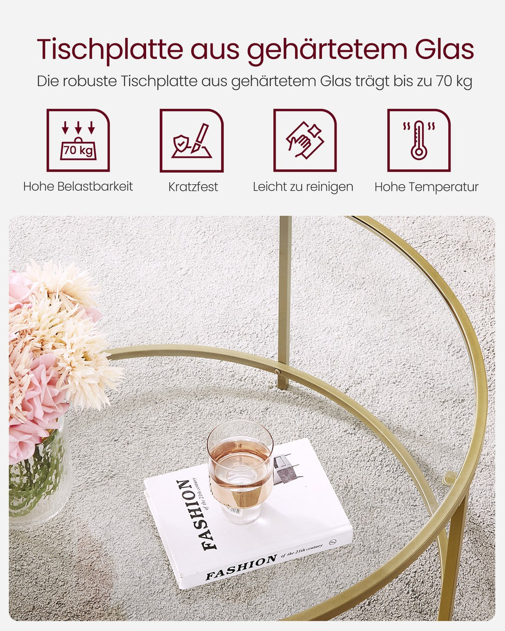 Runder Couchtisch mit Glasoberfläche