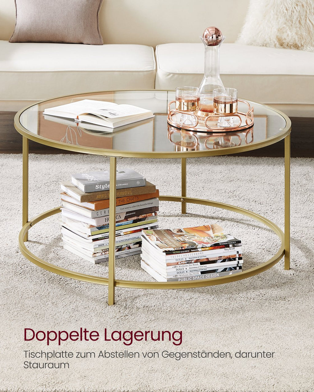 Runder Couchtisch mit Glasoberfläche