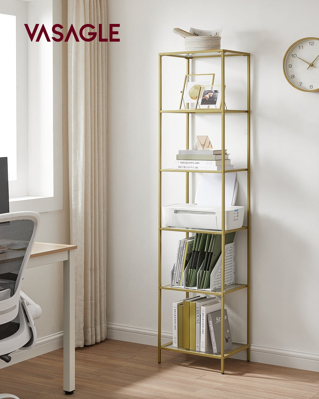 Glasregal mit 6 Ablagen goldfarben