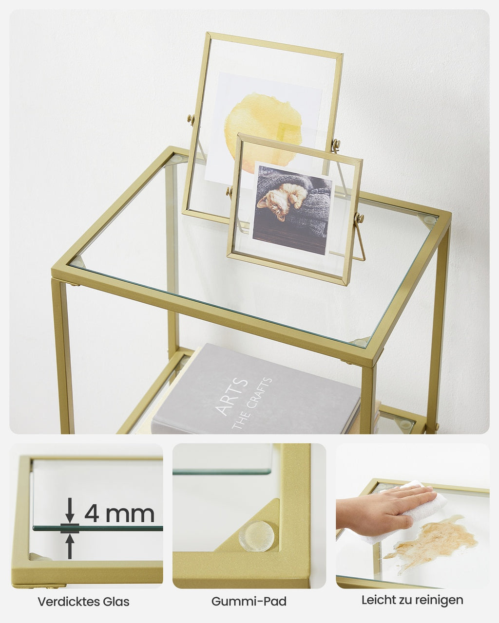 Glasregal mit 6 Ablagen goldfarben