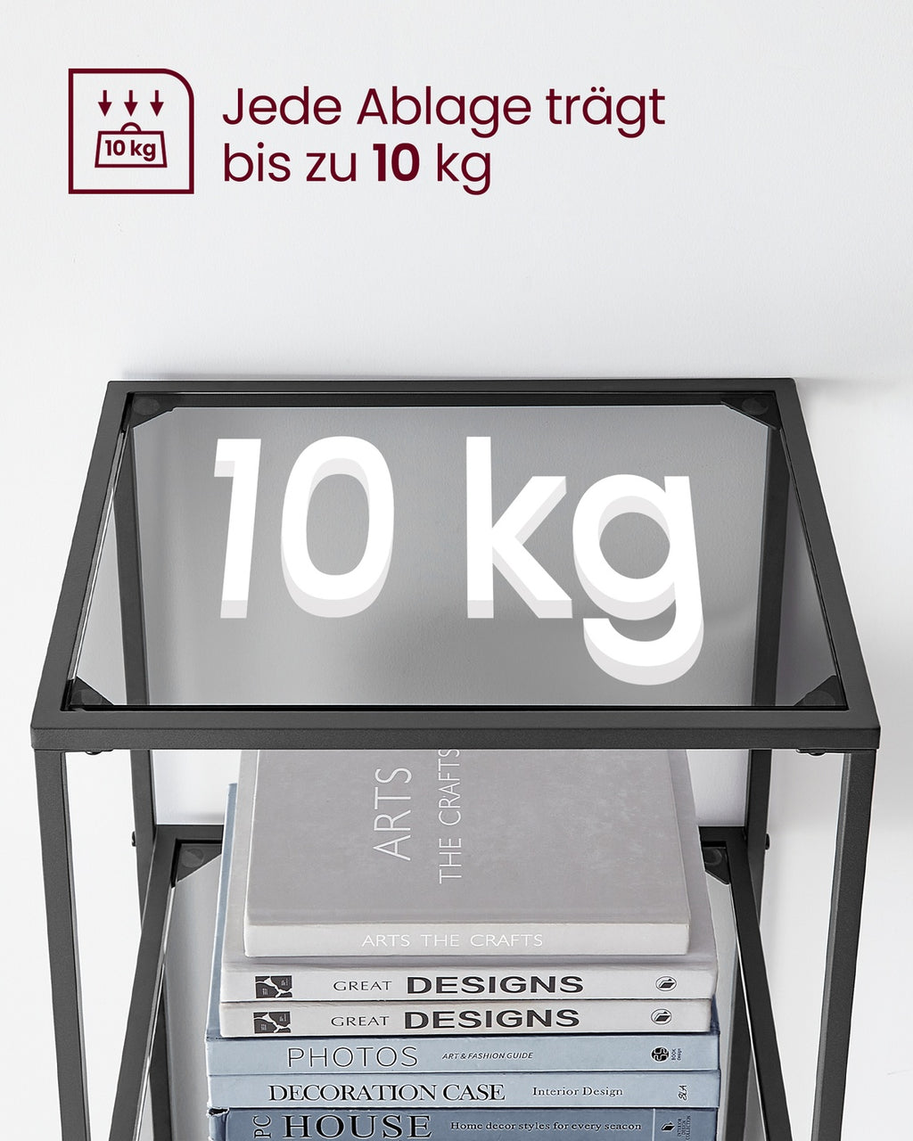 Regal mit 6 Ablagen aus gehärtetem Glas schwarz-grau