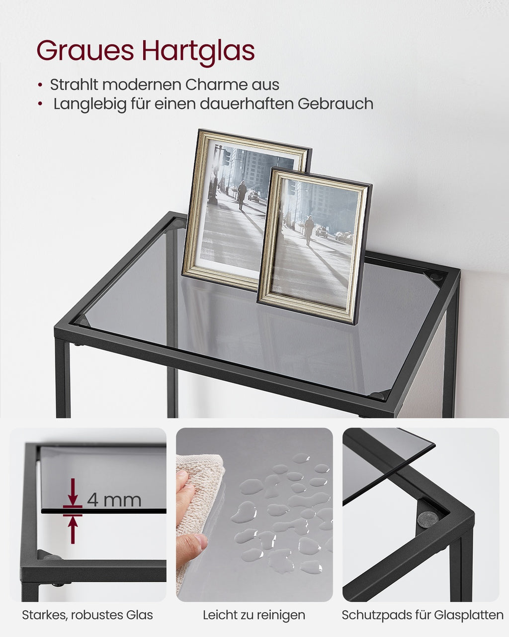 Regal mit 6 Ablagen aus gehärtetem Glas schwarz-grau